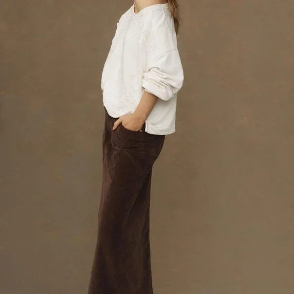 By Anthropologie Crochet Appliqué Pullover Top Oversized Cotton Lace S 272128 Blouses